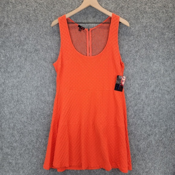 BONGO Dresses & Skirts - Bongo Dress  Juniors XL Orange Skater Fit Flare Textured Mesh‎ Back Zip NWT 80's